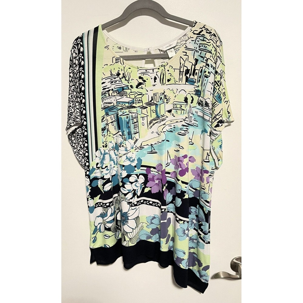 NWOT CJ Banks Plus Sz 2X Rayon Asymmetrical Hem Short Sleeve Top/Blouse /Tunic
